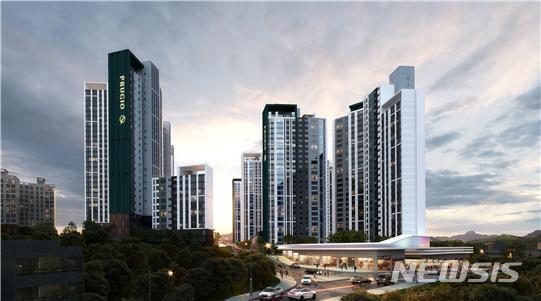 [서울=뉴시스] 대우건설컨소시엄이 원동 다박골 재개발사업에 제안한 '원주 푸르지오 엘센트로' 투시도.