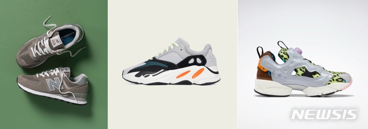 [서울=뉴시스] 왼쪽부터 뉴발란스 574, 아디다스 이지 부스트 700, 인스타펌프 퓨리. (사진=번개장터 제공) 2022.06.26. photo@newsis.com