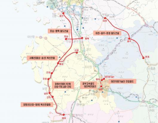[서울=뉴시스] 홍찬선 기자 = 지도는 충청권 관내 건설사업 현황. (지도=국가철도공단 제공) 2022.06.27.photo2newsis.com *재판매 및 DB 금지