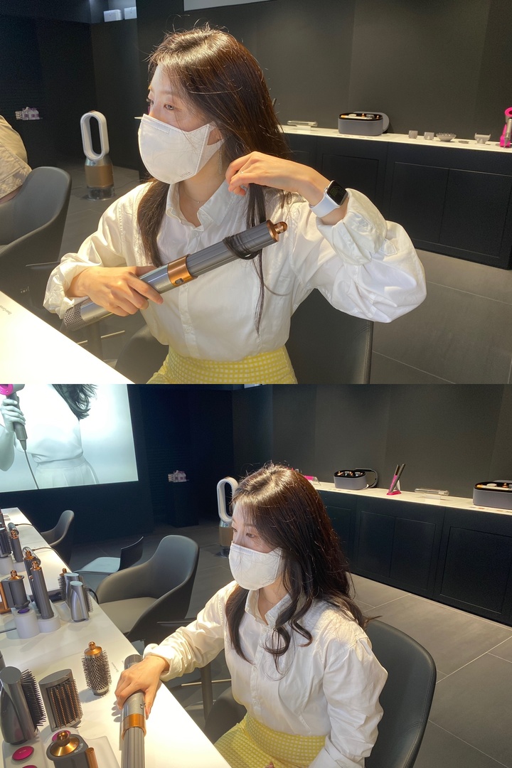 [서울=뉴시스] 다이슨 에어랩 멀티스타일러를 체험하는 모습. (사진=동효정 기자) 2022.06.29. photo@newsis.com *재판매 및 DB 금지