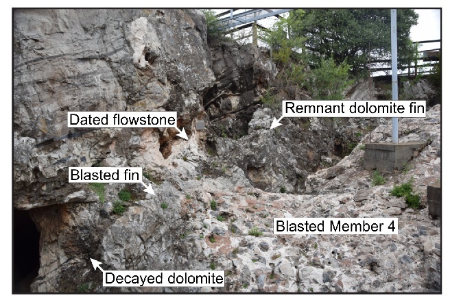 [서울=뉴시스] 27일(현지시간) 로랑 브룩셀레스 박사 등 과학자들이 PNAS 과학저널에 발표한 논문 중 미시즈 플레스가 발견된 스테르크폰테인 동굴의 퇴적물 사진. 과학자들은 방사선 동위원소를 통해 암석의 연대를 추정했다. (사진=PNAS 과학저널 논문 자료 사진) 2022.06.29. *재판매 및 DB 금지