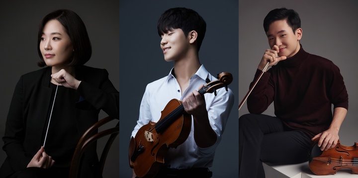 [서울=뉴시스]'예술의전당 여름음악축제'의 개폐막 공연을 맡은 지휘자 김유원, 비올리스트 신경식, 바이올리니스트 김동현. (사진=예술의전당 제공) 2022.07.01. photo@newsis.com *재판매 및 DB 금지