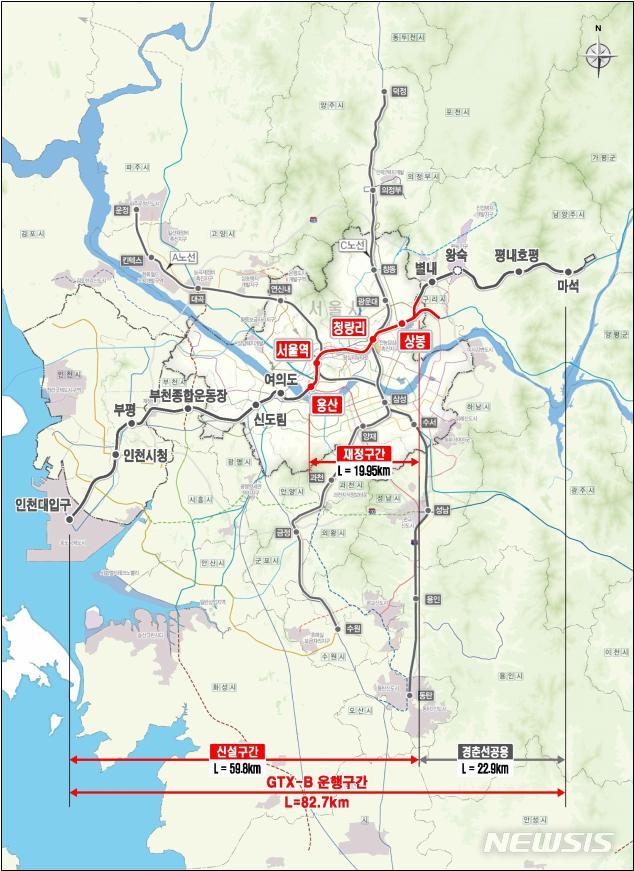 [김포=뉴시스] 정일형 기자 = 사진은 GTX-B 노선도. (사진=국토교통부 제공) 