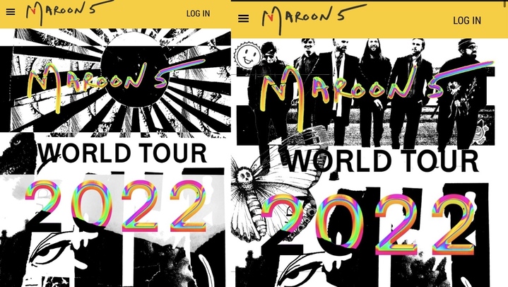 [서울=뉴시스] 마룬파이브 월드투어 홈페이지 교체 이전과 이후. 2022.07.06. (사진 = 홈페이지 캡처) photo@newsis.com *재판매 및 DB 금지