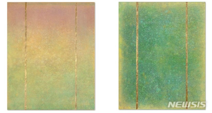 [서울=뉴시스]light Between 31, pigment, gold-leaf(22k)on canvas, 90.9×72.7cm, 2022(좌) light Between 33, pigment, gold-leaf(22k)on canvas, 90.9×72.7cm, 2022(우)