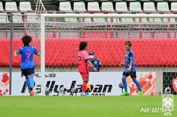 [서울=뉴시스]여자축구 선제골 허용. (사진=대한축구협회 제공)