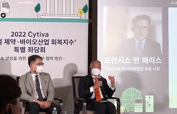 이날 오전 싸이티바가 개최한 '2022 싸이티바 글로벌 제약·바이오산업 회복지수 특별 좌담회'에 참석한 국제백신연구소 제롬 김 사무총장(우) (사진=뉴시스) *재판매 및 DB 금지