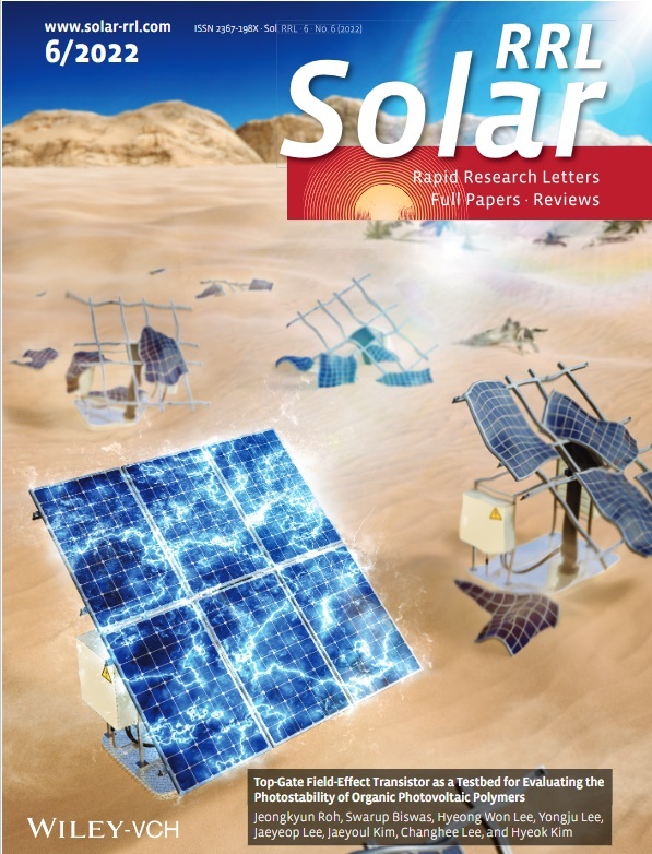 본 연구 결과는 'Top-Gate Field-Effect Transistor as a Testbed for Evaluating the Photostability of Organic Photovoltaic Polymers'라는 제목으로 태양전지 분야 권위 학술지 Solar RRL(Impact factor: 9.173) 2022.6월호에 표지 논문으로 게재됐다. 사진 서울시립대학교 *재판매 및 DB 금지