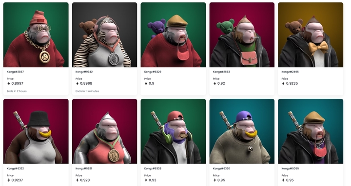 지난 29일 글로벌 NFT 오픈마켓 오픈씨(opensea)에서 판매 중인 메타콩즈 NFT들 (사진=오픈씨 갈무리) *재판매 및 DB 금지