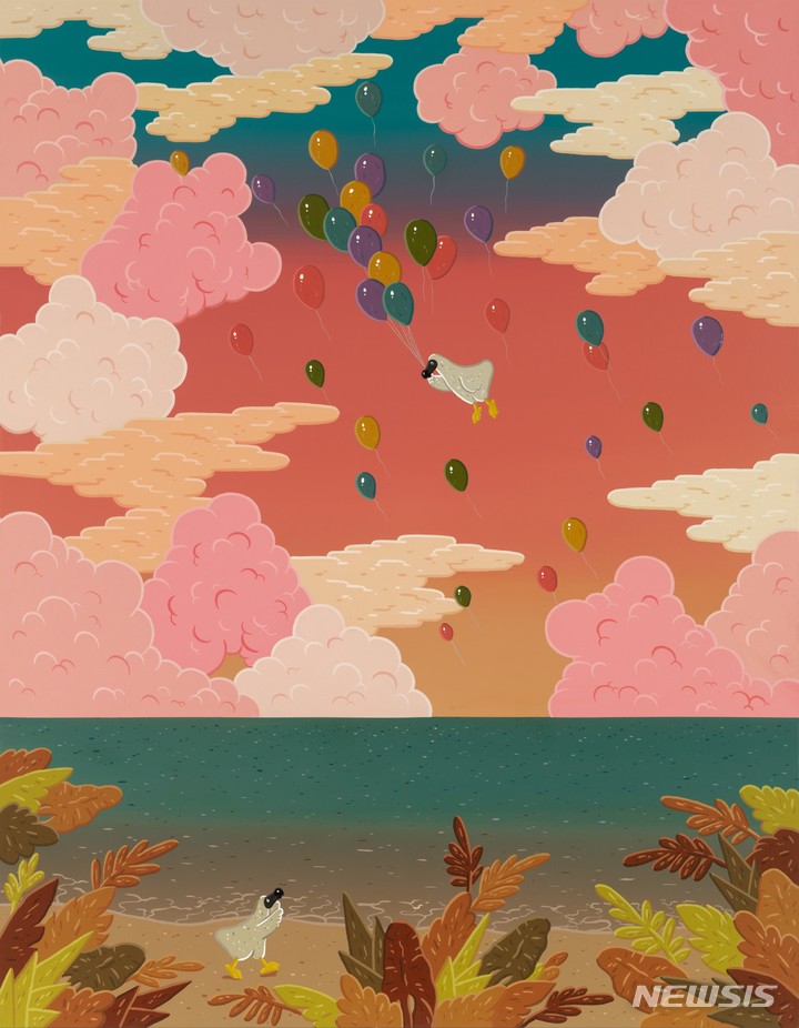 [서울=뉴시스]The encounter-Sunset beach, 116x91cm, gouache on canvas, 2022