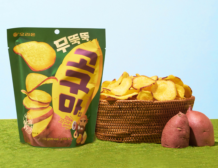 "껍질 째 썰었다"…오리온, '무뚝뚝고구마칩' 출시