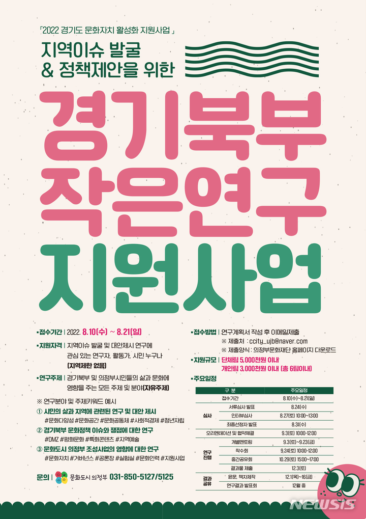 '경기북부 작은연구 지원사업' 참여자 모집 포스터. (사진=의정부문화재단 제공)