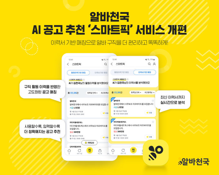 알바천국, 인공지능 공고 추천 '스마트픽' 서비스 개편