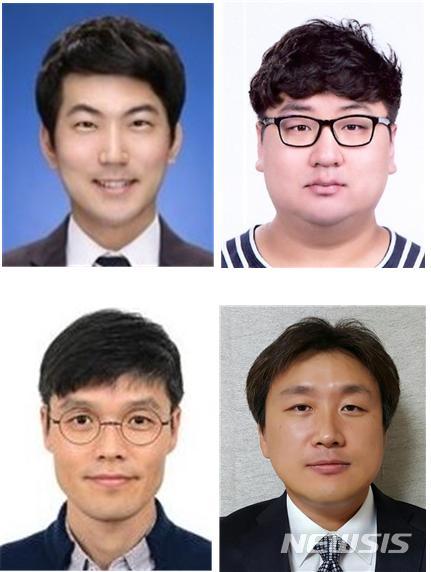 [창원=뉴시스] 홍정명 기자= 장수명 고효율 음이온교환막 수전해 스택 기술 국산화에 성공한 국내 연구진. 위 사진 왼쪽부터 제1저자인 한국재료연구원 장명제 박사와 한국화학연구원 양석환 박사과정. 아래 사진 왼쪽부터 교신저자인 재료연구원 최승목 박사와 화학연구원 이장용 박사.(사진=재료연구원 제공) 2022.08.11. photo@newsis.com