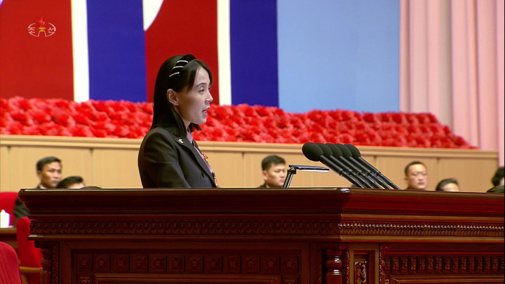 [서울=뉴시스]지난 10일 김여정 북한 조선노동당 중앙위원회 부부장이 전국비상방역총화회의에서 발언하고 있다.(사진 = 조선중앙TV 갈무리) 2022.08.11. photo@newsis.com *재판매 및 DB 금지