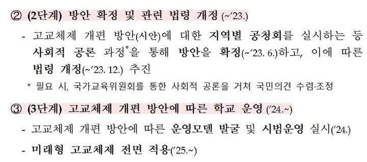 [세종=뉴시스] 교육부가 지난 12일 국회 교육위원회 소속 보좌진들에게 제시한 설명자료 중 고교체제 개편방안 중 일부. (자료=정의당 정책위원회 제공). 2022.08.15. photo@newsis.com *재판매 및 DB 금지
