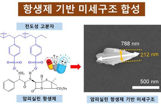 [대전=뉴시스] 전도성 고분자와 항생제 혼합 미세구조로 암피실린 항생제를 합성하는 방법에 대한 화학 모식도. *재판매 및 DB 금지