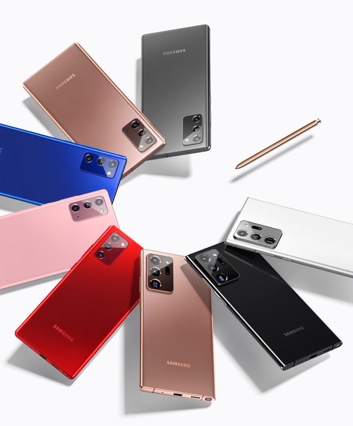 다양한 색상의 갤럭시 노트20. 이 가운데 블루·레드·핑크는 이동통신사 전용 색상으로 출시됐다. (사진=삼성전자 제공) *재판매 및 DB 금지