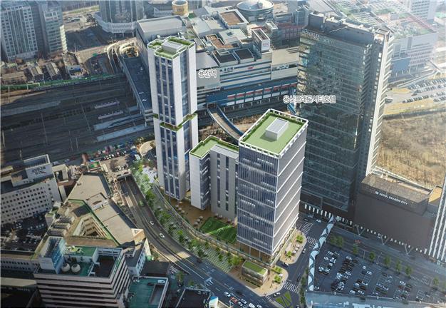 [세종=뉴시스] 용산 도시재생혁신지구 국가시범지구 용산유수지 건축 위탁 개발 사업 계획 조감도. (사진=기획재정부 제공) *재판매 및 DB 금지