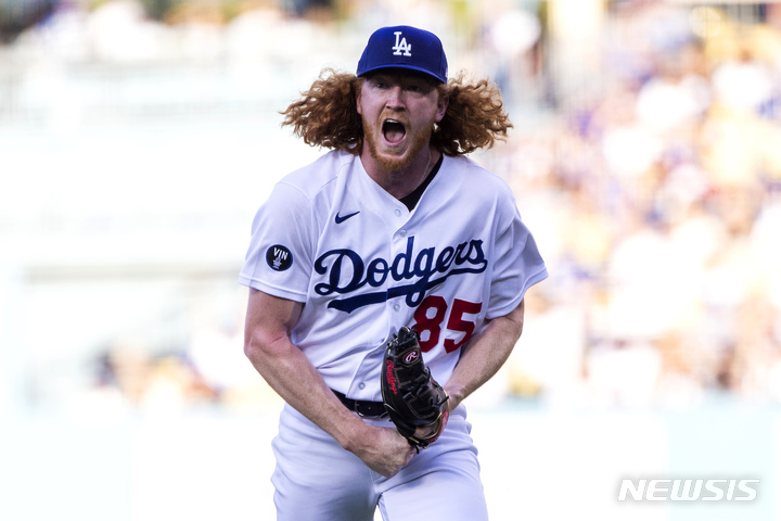 [로스앤젤레스=AP/뉴시스] 메이저리그(MLB) LA 다저스의 더스틴 메이. 2022.08.20