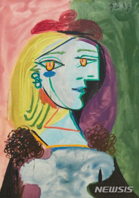 [서울=뉴시스]Pablo Picasso, Femme au beret rouge  pompon, December 5, 1937, Oil on Canvas, 25 5.8 x 18 1.8 inches (65.1 x 46 cm), c. 2022 Estate of Pablo Picasso, Artists Rights Society (ARS), New York