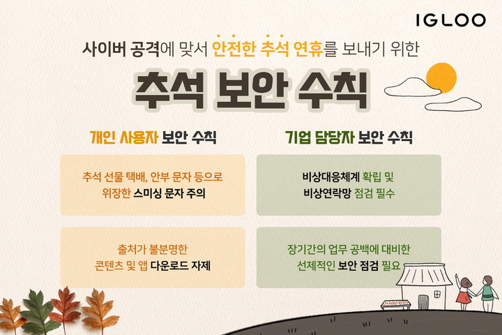 정보보안기업 이글루코퍼레이션은 사이버 공격에 맞서 안전한 추석 연휴를 보내기 위한 ‘추석 보안 수칙’을 발표했다. (사진=이글루코퍼레이션 제공) *재판매 및 DB 금지