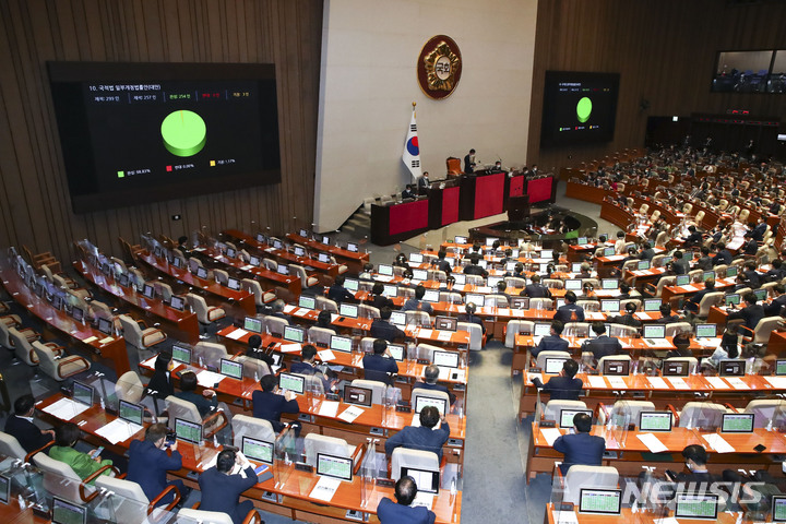 [서울=뉴시스] 최진석 기자 = 1일 국회에서 열린제400회국회(정기회) 제1차 본회의에서 국적법 일부개정법률안(대안)이 통과되고 있다. (공동취재사진) 2022.09.01. photo@newsis.com