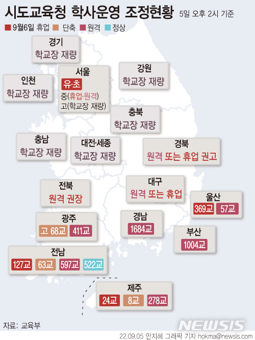 '힌남노 오는데' 우리 학교 등교하나?…부·울·경 등 휴업