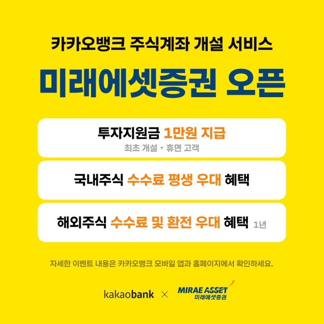 카카오뱅크, 미래에셋증권 제휴 증권사 추가