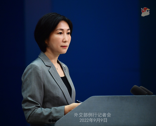 [서울=뉴시스] 지난 9일 마오닝 중국 외교부 대변인이 정례브리핑을 열고 있다. <사진출처: 중국 외교부> 2022.09.13