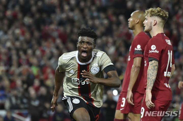 [리버풀=AP/뉴시스]UEFA 챔피언스리그 리버풀 전에서 골을 터뜨린 가나 공격수 모하메드 쿠두스. 2022.09.14.