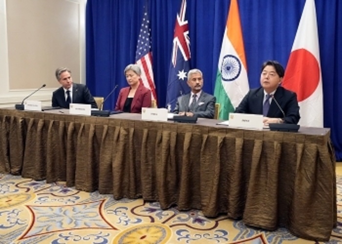 [서울=뉴시스]지난해 9월 뉴욕에서 열린 미국·일본·호주·인도 등 4개국 안보협의체인 쿼드(Quad) 외교장관 회의. (사진출처: 일본 외무성). 2023.03.03.