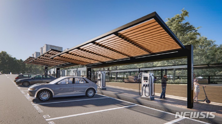 [서울=뉴시스] 휴맥스이브이 전기차 충전소 조감도. (조감도=휴맥스이브이 제공) 2022.09.27. photo@newsis.com