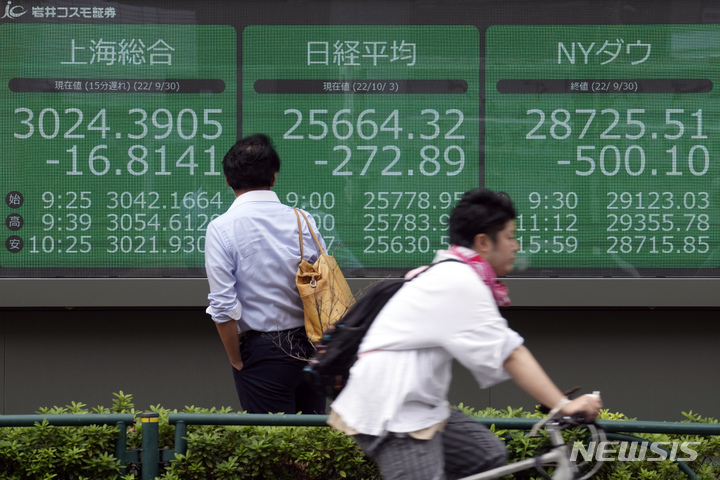 [도쿄=AP/뉴시스]일본 증시 자료 사진. 2022.10.11.