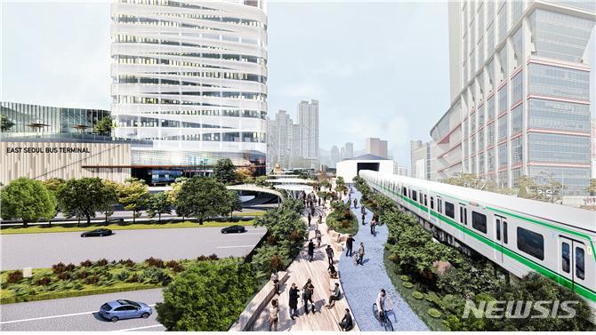 [서울=뉴시스]서울시는 동서울터미널의 개발계획 수립을 위해 민간사업자인 '신세계동서울PFV(신세계프라퍼티 등)'와 6일 사전협상에 착수한다고 4일 밝혔다. 사진은 조감도. (사진=서울시 제공). 2022.10.04. photo@newsis.com