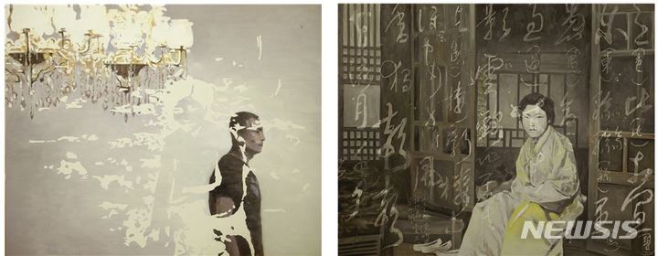 [서울=뉴시스]흔한 믿음, 익숙한 오해, 아크릴과 유채, 130x162cm, 2021,(오른쪽)흔한 믿음, 익숙한 오해, 아크릴과 유채, 182x227cm, 2021