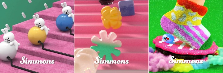 [서울=뉴시스] 시몬스 오들리새티스파잉비디오(OSV)를 재해석해 NFT로 탄생시킨 MZ 창작자 (왼쪽부터) 부원, 메이킴, 차인철의 작품. (사진=시몬스 제공) 2022.10.12. photo@newsis.com *재판매 및 DB 금지