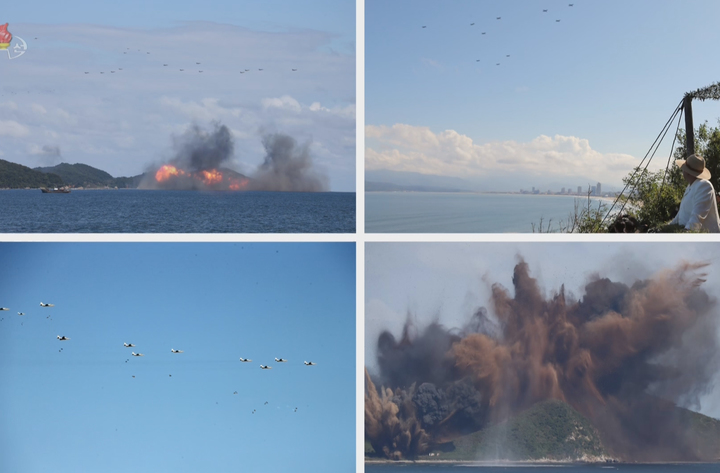 [서울=뉴시스] 조선중앙TV는 김정은 북한 국무위원장이 조선인민군 전선장거리포병구분대들과 공군 비행대들의 화력 타격 훈련을 지도했다고 11일 보도했다. (사진=조선중앙TV 캡처) 2022.10.11. photo@newsis.com *재판매 및 DB 금지