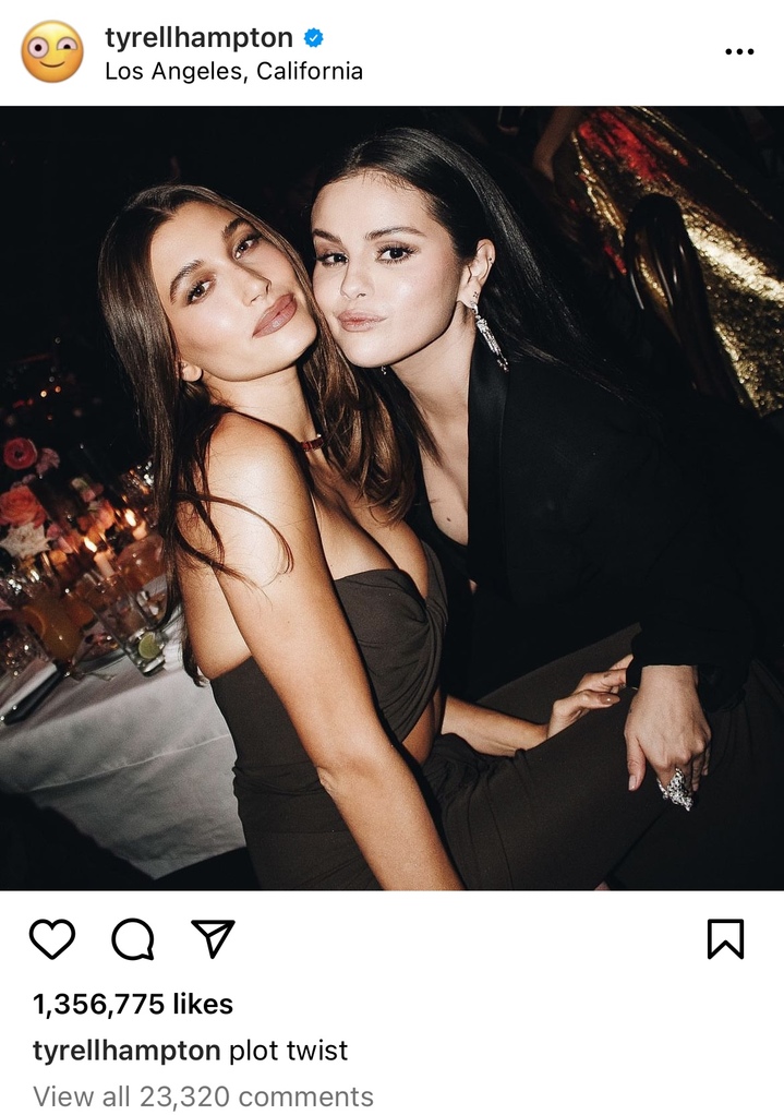 [서울=뉴시스] 불화설에 휩싸였던 헤일리 비버(왼쪽)와 셀레나 고메즈(오른쪽)가 함께 찍은 사진을 통해 소문이 사실이 아니라는 것을 증명했다고 17일(현지시간) CNN에서 보도했다. < 출처 : tyrellhampton 인스타그램 캡처> 2022.10.18.   *재판매 및 DB 금지