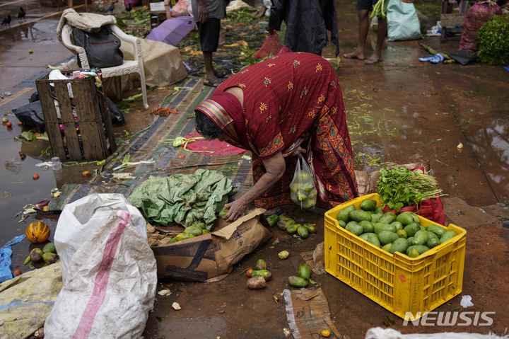 [콜롬보=AP/뉴시스] 20일(현지시간) 국제통화기금(IMF)이 국가부도 사태에 빠진 스리랑카에 구제금융을 지원하기로 했다. 사진은 지난해 10월21일 스리랑카 콜롬보의 농산물 시장에서 한 여성이 상태가 좋은 것을 골라내고 버려진 망고 더미 속에서 먹을 수 있는 망고를 뒤지고 있는 모습. 2022.10.21.