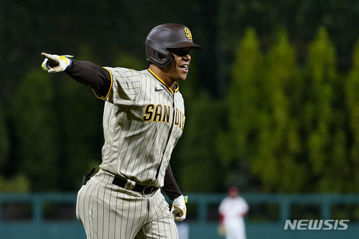 [필라델피아=AP/뉴시스]샌디에이고 파드리스 후안 소토. 2022.10.23.