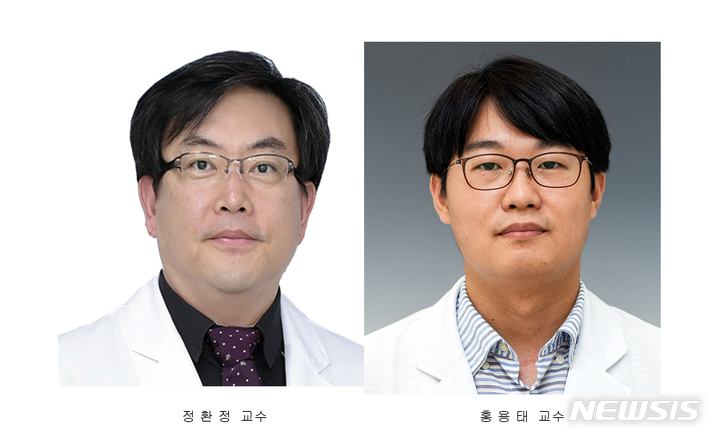 [전주=뉴시스]윤난슬 기자 = 왼쪽부터 전북대학교 의과대학 정환정(핵의학교실)·홍용태(이비인후과학교실) 교수팀.(사진=전북대 제공) 