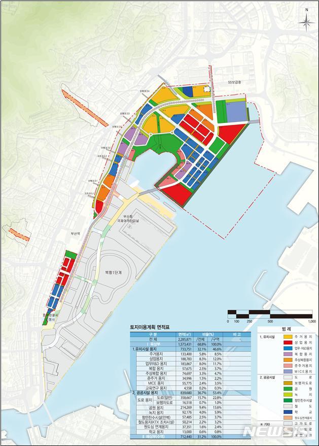 [서울=뉴시스] 부산항 북항 2단계 항만재개발사업 토지이용계획(안).