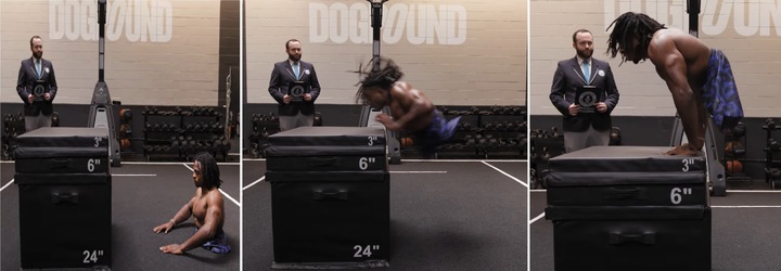 [서울=뉴시스] 유전병으로 인해 두 다리가 없는 레슬러인 자이언 클라크(사진)가 두 팔만으로 박스 점프 기네스 기록 경신에 도전하고 있다. (사진출처: 기네스 세계기록 유튜브 캡처) 2022.10.27. *재판매 및 DB 금지