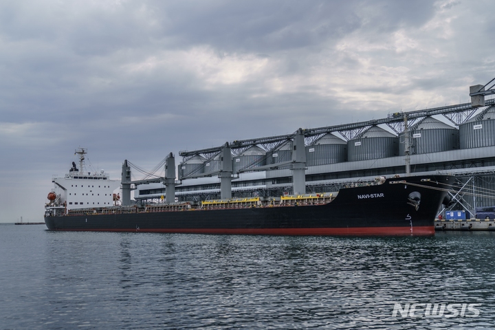 [오데사=AP/뉴시스] 2022년 7월 29일 곡물을 실은 선박이 우크라이나 오데사 항구에 정박해있다. 2023.06.02.