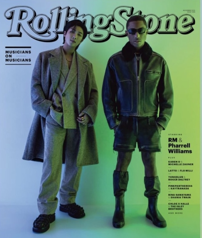 [서울=뉴시스] '롤링 스톤' 커버 장식한 RM과 퍼렐 윌리엄스. 2022.11.02. (사진= RM 인스타그램 캡처) photo@newsis.com *재판매 및 DB 금지