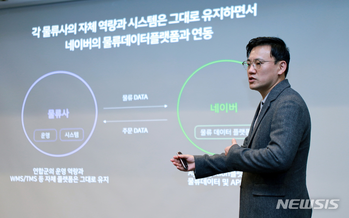 [서울=뉴시스]지난 3일 서울 강남구에서 진행된 네이버 브랜드 파트너스 데이에서 '네이버도착보장' 솔루션에 대해 발표 중인 장진용 네이버 책임리더. (사진=네이버 제공)