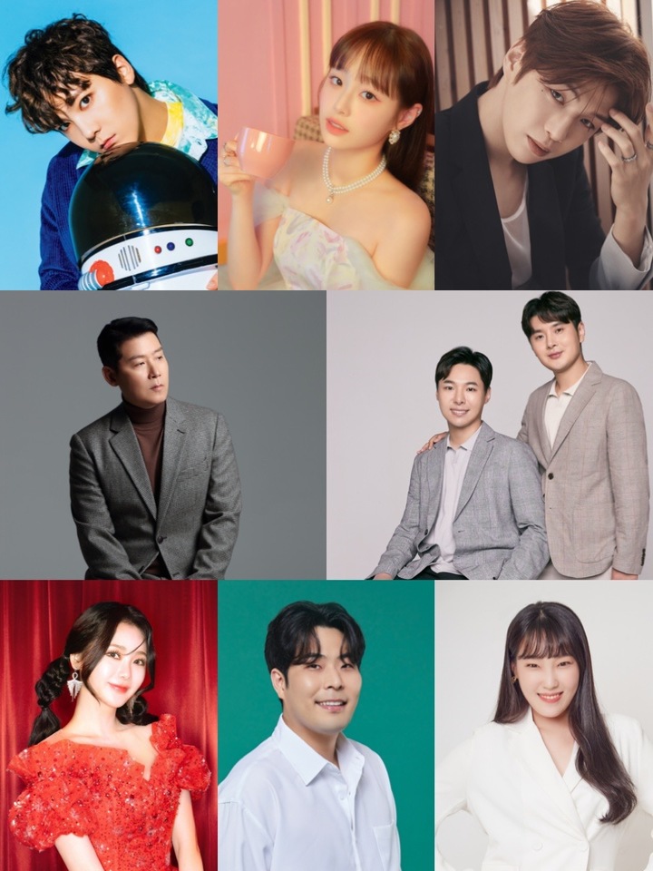 [서울=뉴시스] TV 조선 '미스터트롯2' 마스터 추가 라인업 (왼쪽 위부터) 이홍기, 츄, 강다니엘, 이현우, 알고보니 혼수상태, 홍지윤, 김해준, 이은지 2022.11.11. (사진= FNC엔터테인먼트, 블록베리크리에이티브, 커넥트엔터테인먼트, 우쥬록스, 알고보니 혼수상태, 에스피케이엔터테인먼트, 큐브엔터테인먼트, 메타코미디 제공) *재판매 및 DB 금지