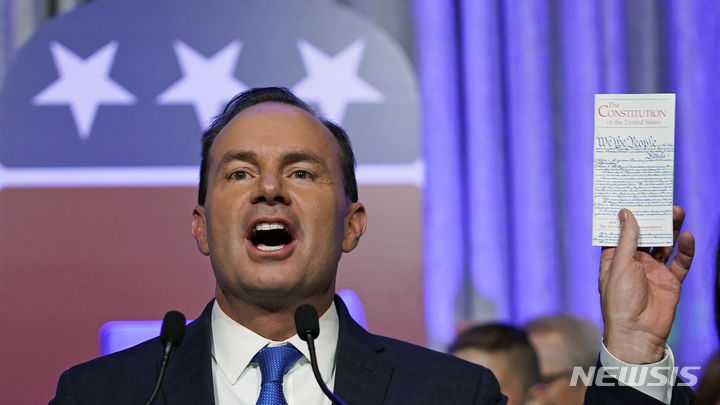 [솔트레이크=AP/뉴시스] 미국 공화당 마이크 리 상원의원 2023.07.15.