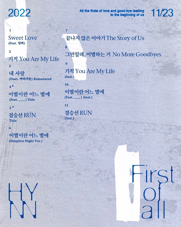 [서울=뉴시스] 박혜원 정규 1집 '퍼스트 오브 올(First of all)' 트랙리스트. 2022.11.14. (사진=뉴오더엔터테인먼트 제공) photo@newsis.com *재판매 및 DB 금지 *재판매 및 DB 금지